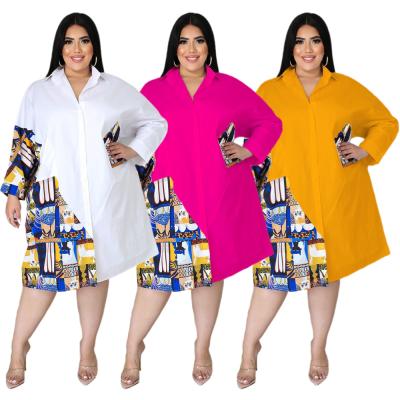 China 2021 New Plus Size Casual Dresses Breathable Outlined Shirt Dress Quilting Ladies Long Sleeve Plus Size Dress for sale