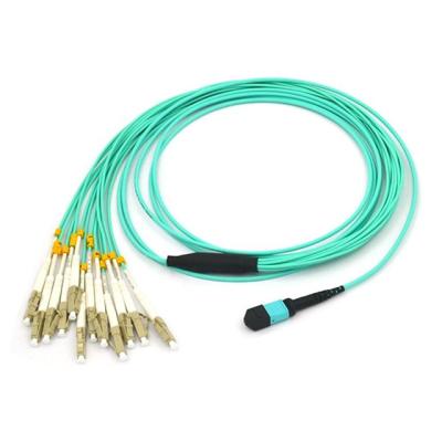 China FTTX OEM ODM 12cores OM3/OM4 MPO/MTP to fiber optic breakout patch tie multicore female type fiber optic jumper cable for sale