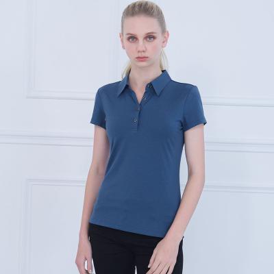 China new summer casual pure cotton Anti-wrinkle half-sleeved T-shirt solid color lapel blouse female button tops slim short-sleeved T-shirt for sale