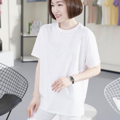 China Plus Size Summer T-shirt Women's Soft Loose Top Solid Color Mid Length Round Neck Anti-Wrinkle Half-Sleeved Bottoming Shirt for sale