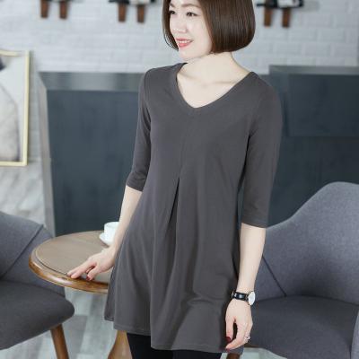 China Anti-wrinkle cotton comfortable v-neck mid length push-up shirt, new house women's solid color skirt for sale