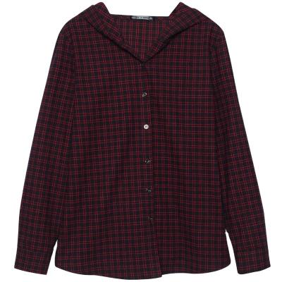 China Fengji Spring 2021 Retro Plaid Anti-Shrink Shirt Women's Korean Pure Cotton Hooded Sleeve Clothes Small Long Coat Shirt for sale