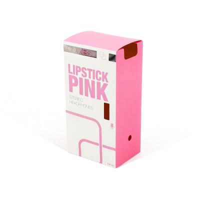 China Manufacturers Earphone Paper Box Low Price Recyclable Gift Paper Boxes Pink Earphone Packing Box With Window for sale