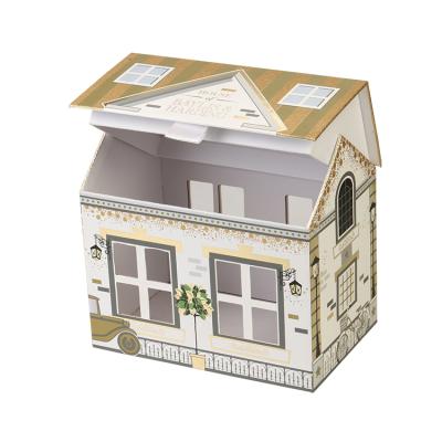 China Recyclable Personalized House Shaped Paper Box Packaging Cheap Decorative Box Christmas House Shaped Box for sale