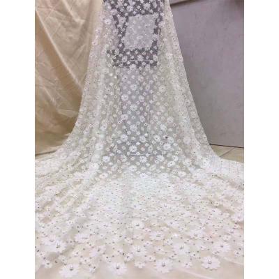 China Net Stone Embroidery African Flower Lace Fabrics Viable White French Lace Wedding Lace Fabrics For Party for sale