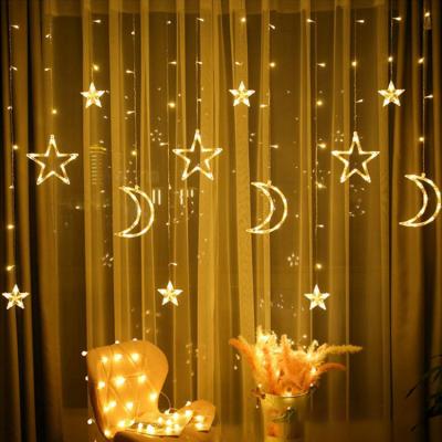 China EU Plug 220V 138LED Moon Star Curtain Lights Christmas LED Safe Fairy String Lights Home Decorations Lighting for sale