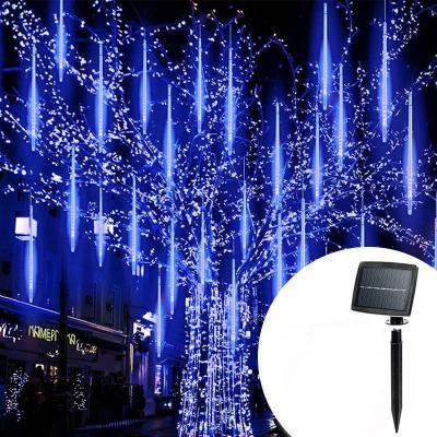 China Solar Meteor Shower Light Meteor Lights Pole Mounted Blue 8 Tubes Shining Led Meteor Shower Light For Park Decoration Solar Rain Lights for sale