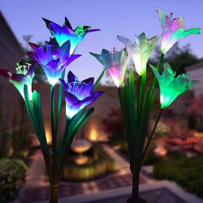 China Solar Power 4 LED Outdoor Solar Garden Light Lily Flower Lights Multi-Color Changing RGB Garden 2pcs for sale