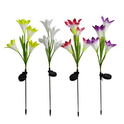 China Outdoor Multicolor Changing Decorative Yard Lily Flower Stake Light 4LED Waterproof Solar Garden Ornament IP65 for Backyard for sale