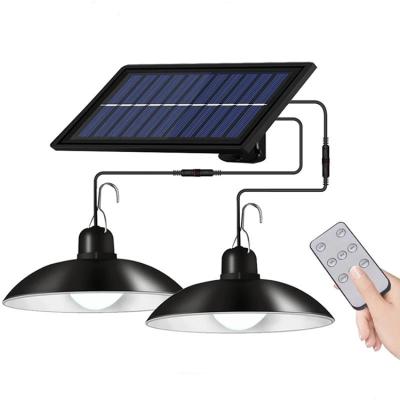 China Garden 2 Heads Ceiling Light Solar Remote Control Solar Light Indoor Home Waterproof Warm White Outdoor Solar Pendant Light for sale