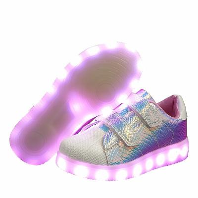 China Usb Usb Charging Kid Shoes Shell Pink LED Glowing Sneakers With Light Up Boys Girls Basket Tenis Led Luminous Sneakers for sale