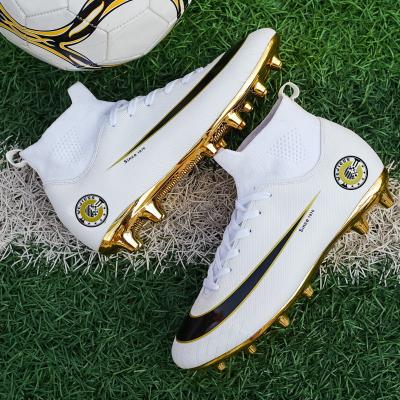 China Fashion\Comfortable\Durable Soccer Boots Custom Made Soccer Boots Men Turf Boots Professional Gold Soccer Shoes AG TF Ankle Boots Soccer Shoes High Tops for sale