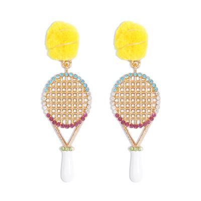 China Casual/sporty/cute creative diamond studded tennis racket earrings shape sports girl earrings for sale