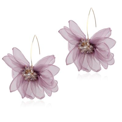 China Large Holiday Petal Romantic Cloth Flower Style Earrings Women's Organza Organza Earrings Mori Earrings for sale