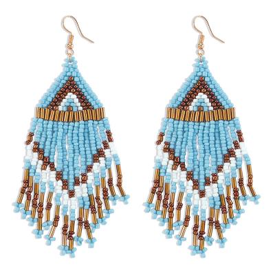 China BOHEMIA style earrings retro long rice color earrings beads Bohemian handmade tassels earrings for sale