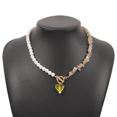 China Double C ethnic imitation stone lady's temperament necklace mosaic color pearl style necklace for sale