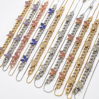 China FASHIONABLE Diamond Choker Iced Out Butterfly Multi Color Adjustable Cuban Chain Necklace For Women for sale