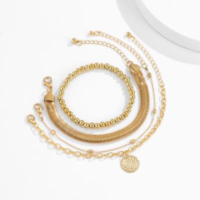 China FASHIONABLE Geometric Pendant Bracelet Simple Chain Women's Set Personality Alloy Tassel Bead Hand Jewelry for sale