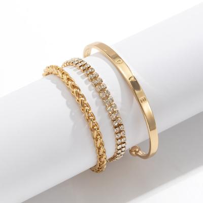 China FASHIONABLE Gold Plated Diamond Bracelet Bangle En Leather Charm Bracelet Set Women Bracelets & Bangles for sale