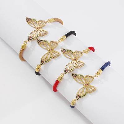 China Casual/Sporty Animated Cavity Zircon Butterfly Micro Inlaid Butterfly Diamond Butterfly Rope Slider Bracelet for sale