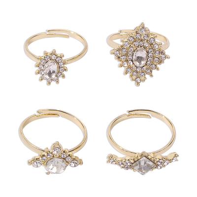 China Ring exaggeration fashion joint ring retro simple geometric romantic shiny trend diamond set four piece set for sale