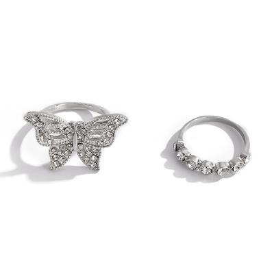 China Retro Hollowed Out Fashionable Geometric Butterfly Ring Combination Diamond Ring Set for sale