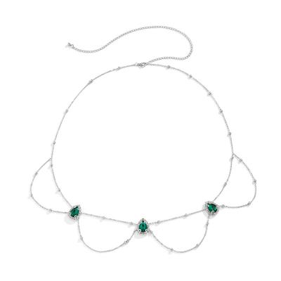 China FASHIONABLE Green Sexy Body Chain Gem Waist Chain Round U Shaped Pearl Fashion Belly Chain for sale