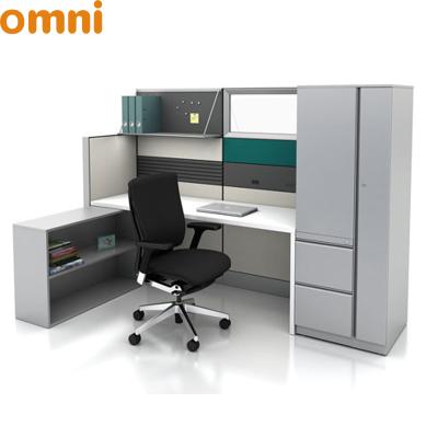 China Modern High Wall Office Cubicle Design 4 Person Office Workstation Partition With Hanging Cabinet for sale