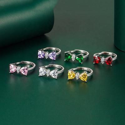 China New Fashion Trend CLASSIC Shape Ruby Open Rings Women's All-match Colorful Exquisite Bow Simple Rings Romantic Luxury Jewelry Gifts for sale