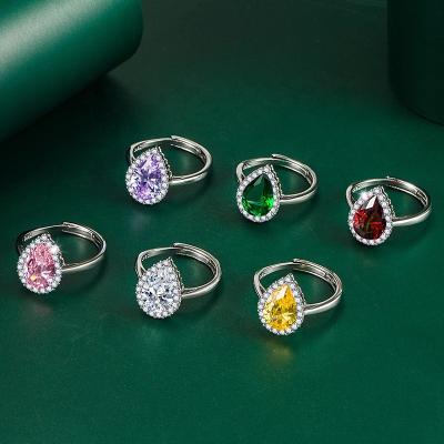 China CLASSIC Fashion Pear Halo Design Rings Paved Austrian Ring Jewelry Engagement Wedding Jewelry Fashion Women Gifts for sale