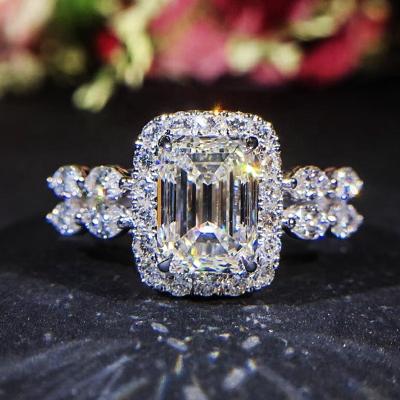 China Double Layer Romantic Luxury White Geometric Zircon Rings For Women Bridal Party Wedding Engagement Trendy Jewelry for sale