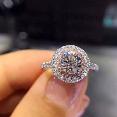 China Full Wedding Ring For Women Silver Plated Romantic Female Zircon Inlaid Bride Engagement Round Crystal Rings for sale