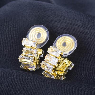 China CLASSIC New Trend Classic Clip Earrings Inlay Shine Rectangle Cubic Zircon Hot Sale Zircon Women Wedding Engagement Jewelry for sale