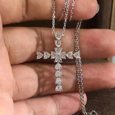 China Fashion CLASSIC Cross Pendant Necklace For Women Heart Love CZ Dazzle Birthday Girl Gift Statement Necklaces for sale