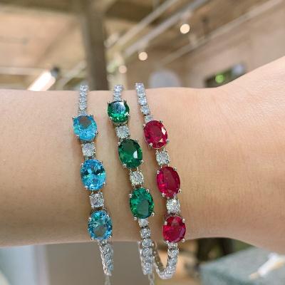 China New CLASSIC Stone Emerald Ruby Lab Diamond Strand Zircon Bracelet For Women Party Fine Jewelry Gift for sale