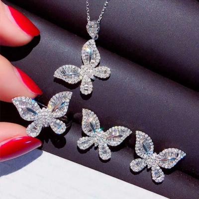 China Luxury Romantic Butterfly Zircon Earrings Ring Necklaces Jewelry Sets For Lady Girls Korea Fashion Jewelry Set for sale