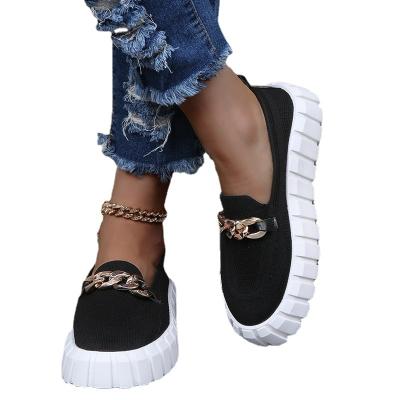 China 2021New Trend Fashion Metal Platform Casual Shoes Women Loafers Walking Style Shoes Flat Sneakers Shoes for sale