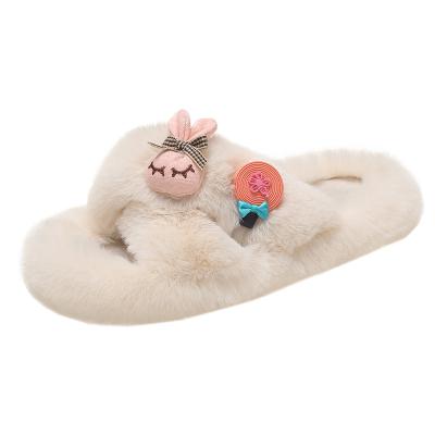 China Wholesale Winter Thermal Cute Fluffy Bedroom Fashion 2022 Trend Ins Style Elastic Plush Flip Flops Platform Hairy Fur Slippers For Women for sale