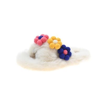 China 2022 Fashion Trend Winter Rose Flower Outdoor Faux Fur Fluffy Sandals Slides Slippers For Women Girls for sale