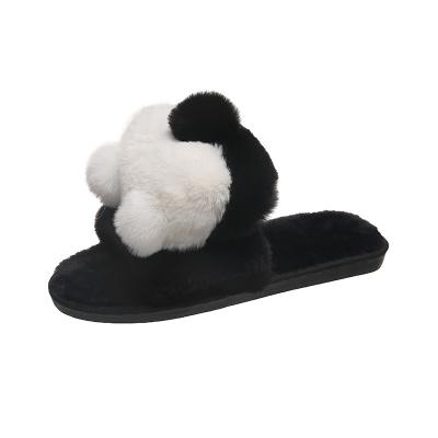 China 2021 Fashion Trend New Designer Winter Famous Cotton Shoes Warm Open Toe Women House Fur Slides Slippers For Ladies for sale