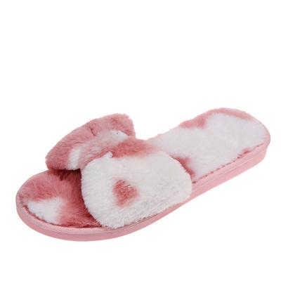 China Fashion Trend 2022 Winter Designer Bowknot Mink Open Toe Pink Women Fur Bedroom Sandals Slides Slippers For Girls for sale