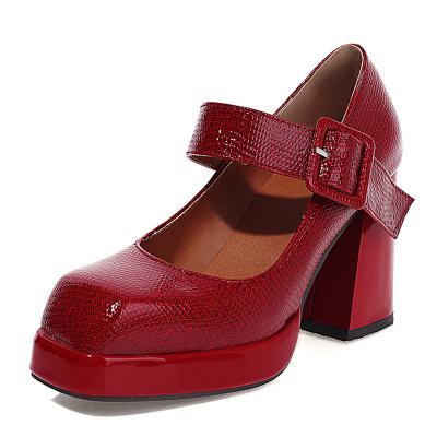 China Chinese Large Size Platform Lit Square Buckle Elegant Shoes 32-48 Pump Chunky Leather Mary Jane Shoes for sale