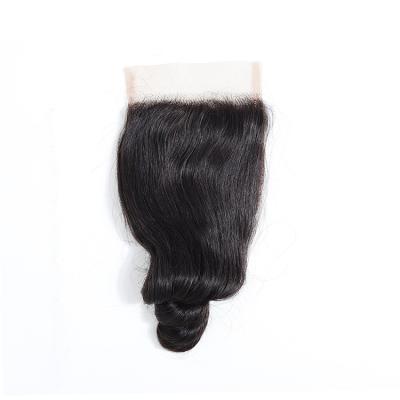 China Brazilian Curly Wave Closure Water Loop Middle Part With Baby Hair 4*4 Hair Grade 8a Bundles With Closure for sale