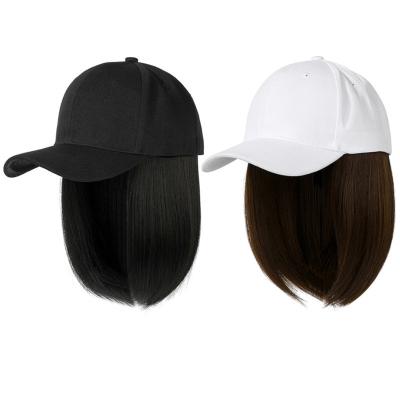 China Good Quality Natural Short Wavy Hair Silky Straight Wave Synthetic Hair Tied Bobo Women Baseball Wig Hats Adjustable for sale