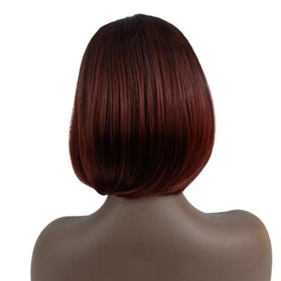 China Pretty Bobo Hair Design Lace Front Wigs Wine Red Bobo Human Hair Blend Hat Wholesale Wigs for sale