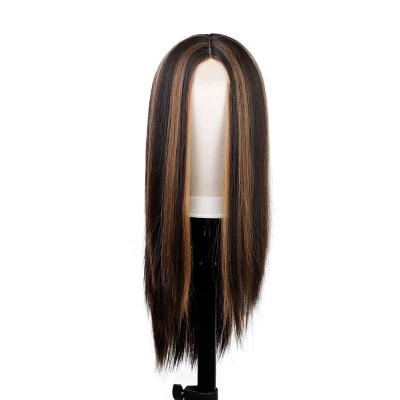 China 28Inch Long Straight Hair Extension Cheap Heat Resistant Silky Straight Full Wigs Woman Synthetic Hair Wig With Lace Front for sale