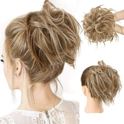 China Messy Bun Hair Piece Tousled Wavy Curly Ponytail Hair Scrunchies Hair Extensions With Elastic Band Synthetic Wig Bun 002366 for sale