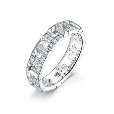 China Romantic New 925 sterling silver wide surface hollow T letters ring female niche design zircon women's ring wedding ring for sale