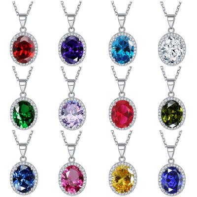 China Romantic 925 Sterling Silver Round Zircon Necklace Women's Versatile Colored Treasure Pendant Best Selling Explosive Season Necklaces for sale