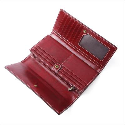 China Red Genuine Leather Women's Wallet High Premium Luxury Hot Products RFID Long for sale